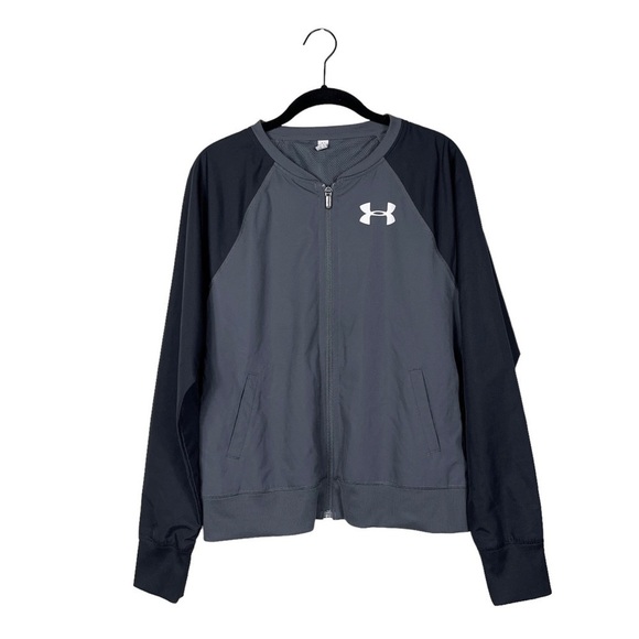 Under Armour Black Gray Full Zip Lightweight Raglan Sleeve Jacket Size M - Picture 1 of 5
